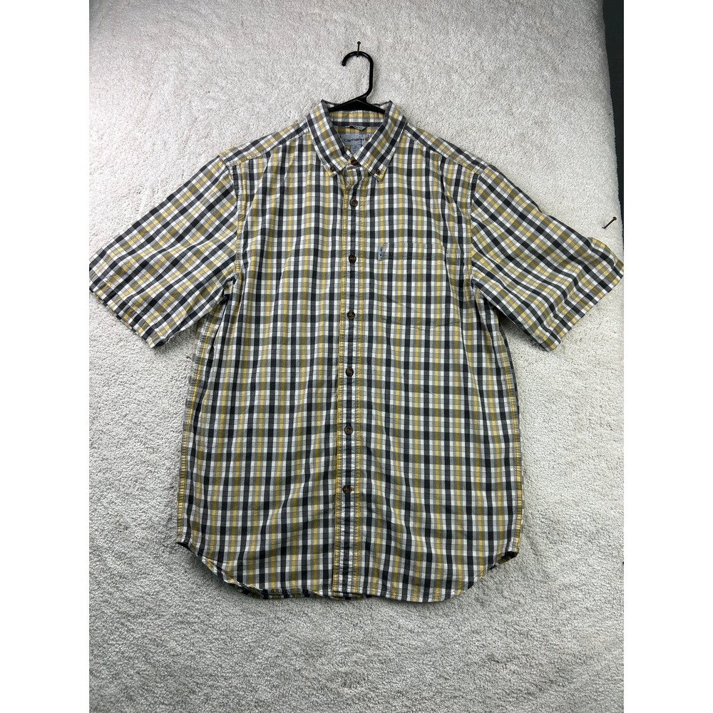 Carhartt Casual Button-Down Shirt Men's M Yellow Gray Cotton‎